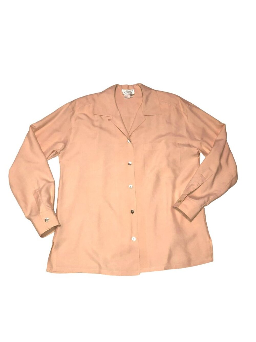 Vtg Casual Corner Silk Blouse Sz S Long Sleeve Shoulder Pads Shell Buttons Women